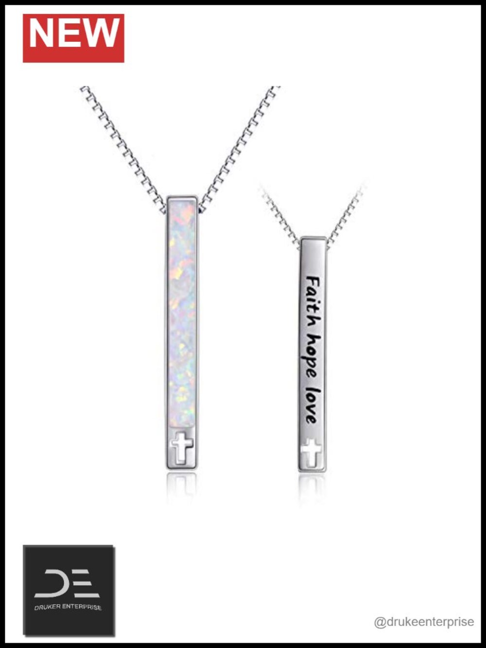 925 Sterling Silver Opal Pendant Necklace for Women, Faith Hope Love